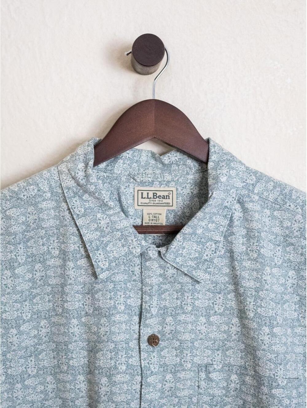 L.L.Bean Tiki God Print Short Sleeve Shirt